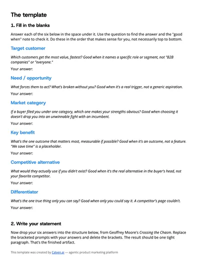 Preview of Positioning Statement Template
