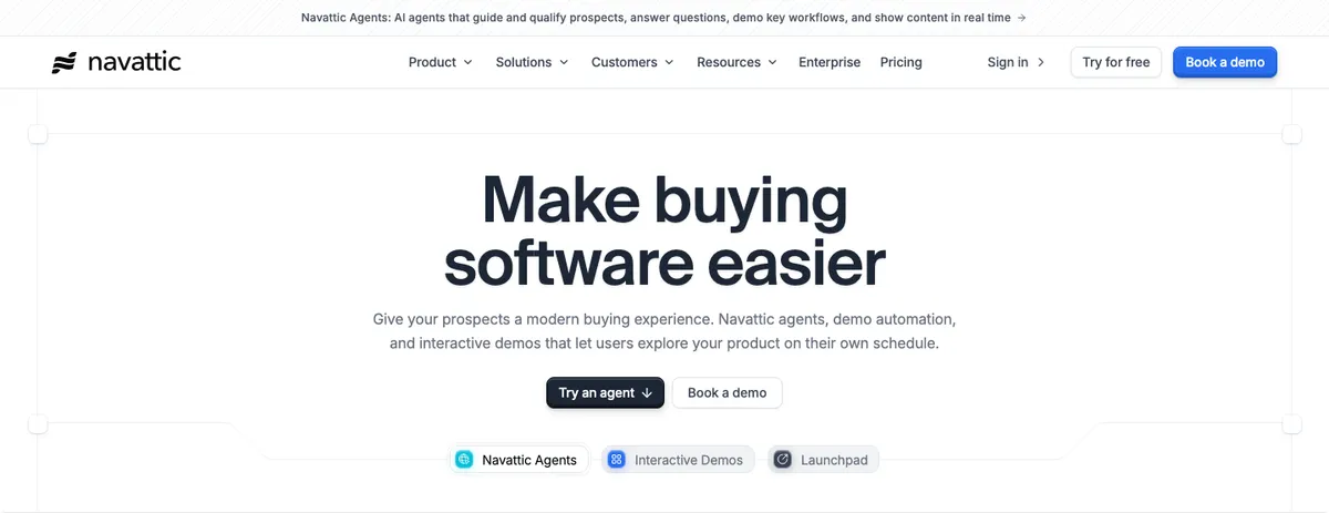Navattic's homepage hero, October 2026
