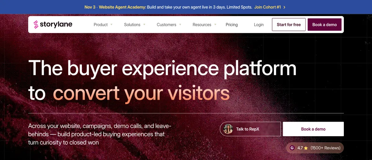 Storylane's homepage hero, October 2026