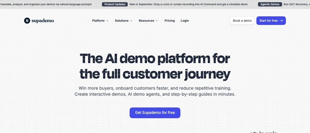 Supademo's homepage hero, October 2026
